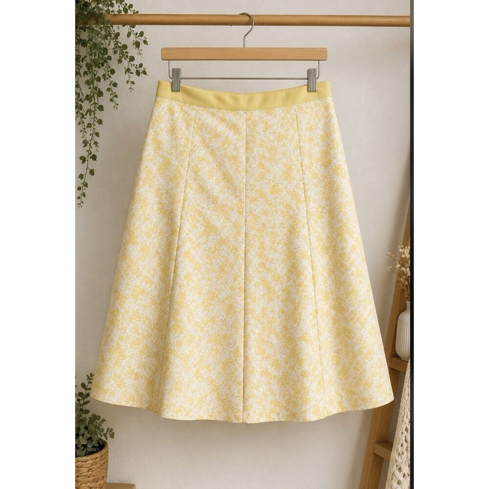 Banana Republic Skirt 4 Silk Yellow White Midi Skirt Cottagecore Preppy A-Line